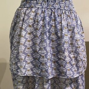 Smocked Waist Blue Patterned Circle Skirt